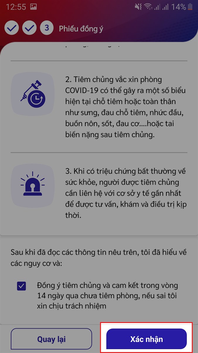 Chọn Xác nhận để hoàn tất quá trình đăng ký tiêm vắc-xin Covid 19 Chọn Xác nhận để hoàn tất quá trình đăng ký tiêm vắc-xin Covid 19