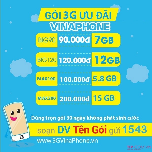 Cách đăng ký gói cước 3g Vinaphone 3 ngày, 7 ngày