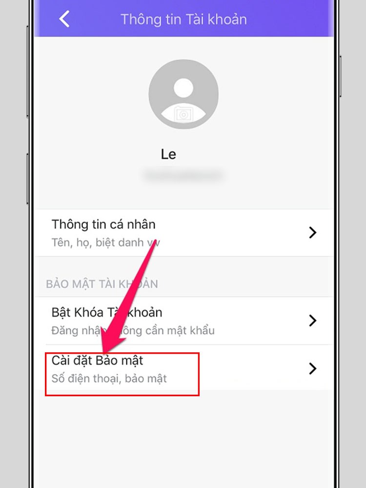 Chọn cài đặt Bảo mật Chọn cài đặt Bảo mật