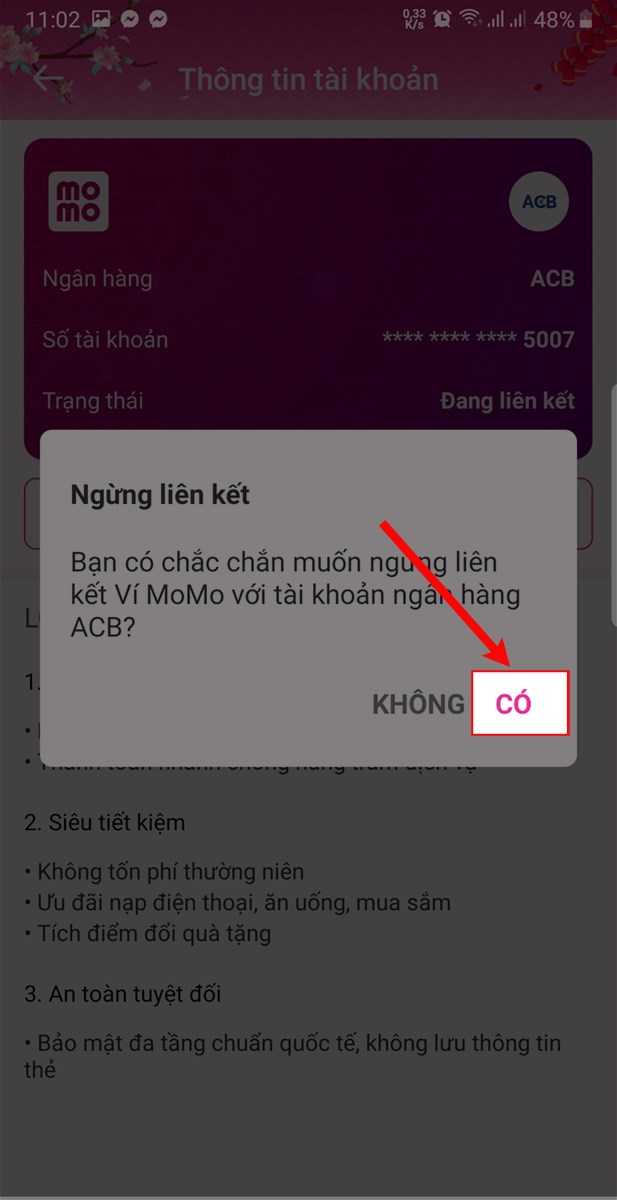 Chọn Có. Chọn Có.