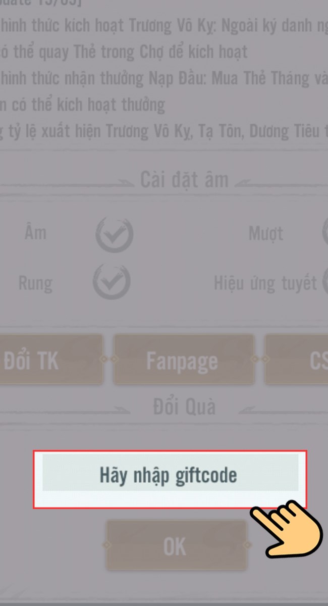 Tiếp tục bạn bạn nhập mã code tại ô Hãy nhập giftcode. Tiếp tục bạn bạn nhập mã code tại ô Hãy nhập giftcode.
