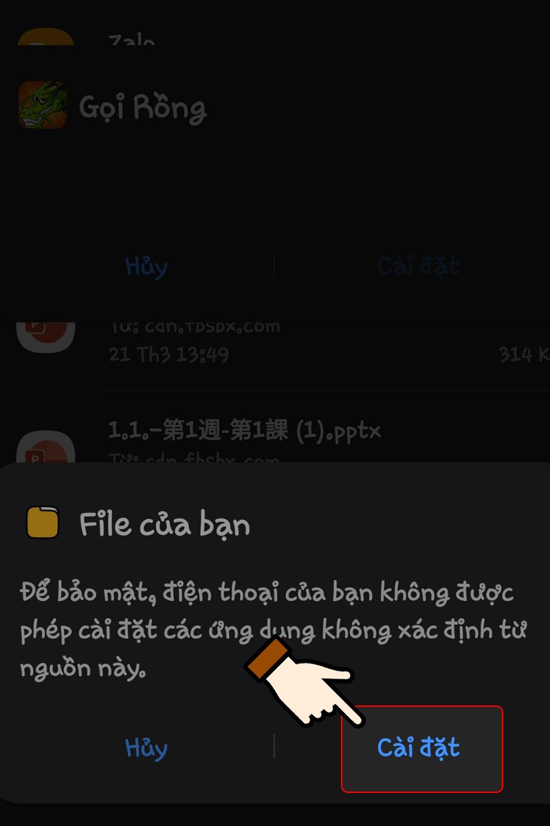 Nhấn chọn Cài đặt Nhấn chọn Cài đặt