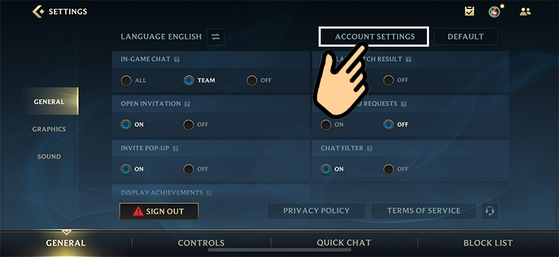 vào phần Account Settings vào phần Account Settings