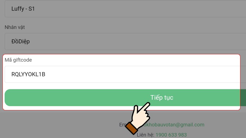 Nhập code có sẵn > Nhấn chọn Tiếp tục Nhập code có sẵn > Nhấn chọn Tiếp tục