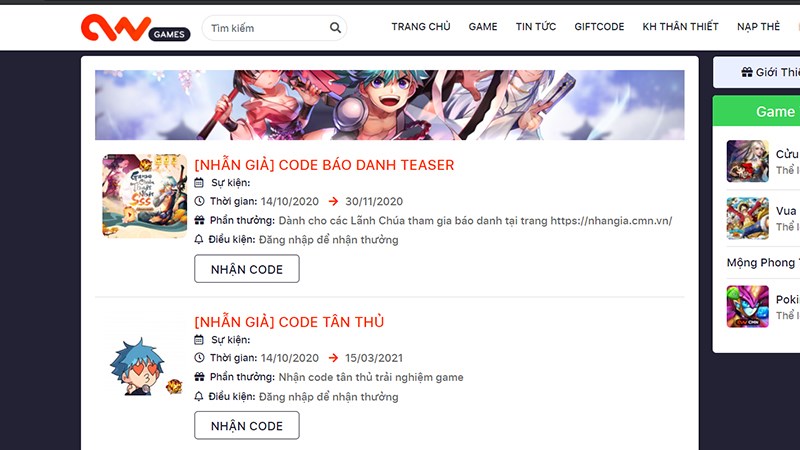 Bước 1: Bạn vào trang chủ Nhẫn giả mobile CMN để nhận giftcode. Bước 1: Bạn vào trang chủ Nhẫn giả mobile CMN để nhận giftcode.