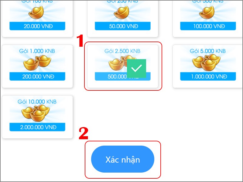 Chọn gói nạp Chọn gói nạp