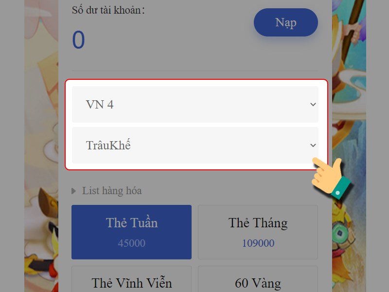 Chọn nhân vật Chọn nhân vật