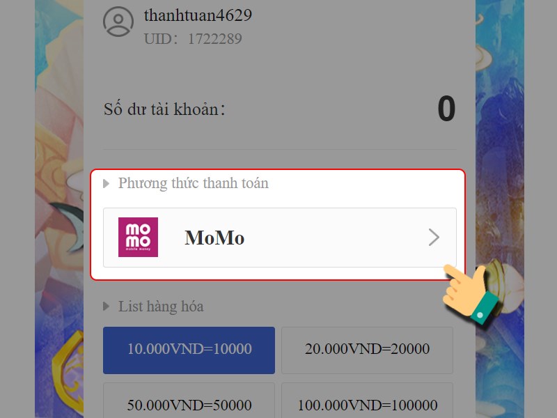 Nhấn vào mục Chọn phương thức thanh toán Nhấn vào mục Chọn phương thức thanh toán