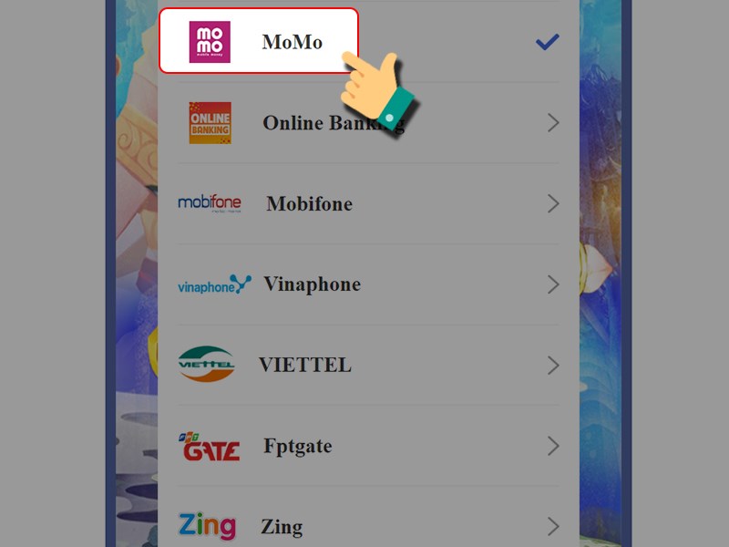 Nạp bằng ví MOMO Nạp bằng ví MOMO