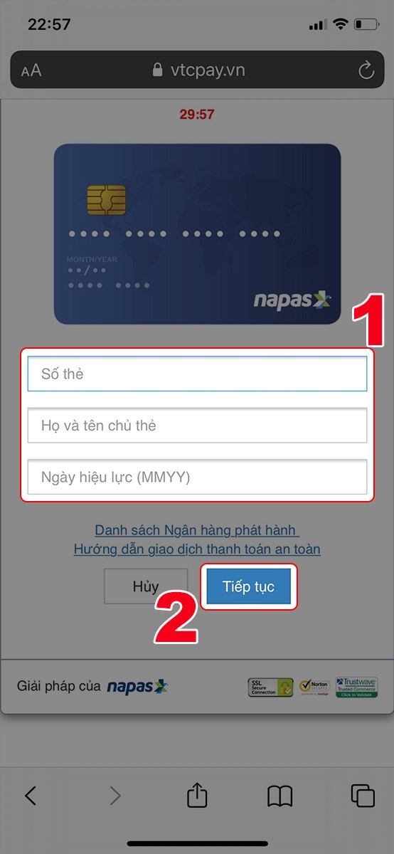 Điền thông tin thẻ nạp Điền thông tin thẻ nạp