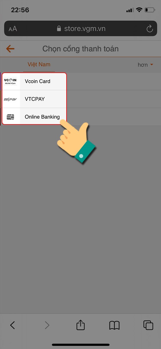 Chọn phương thức thanh toán Chọn phương thức thanh toán