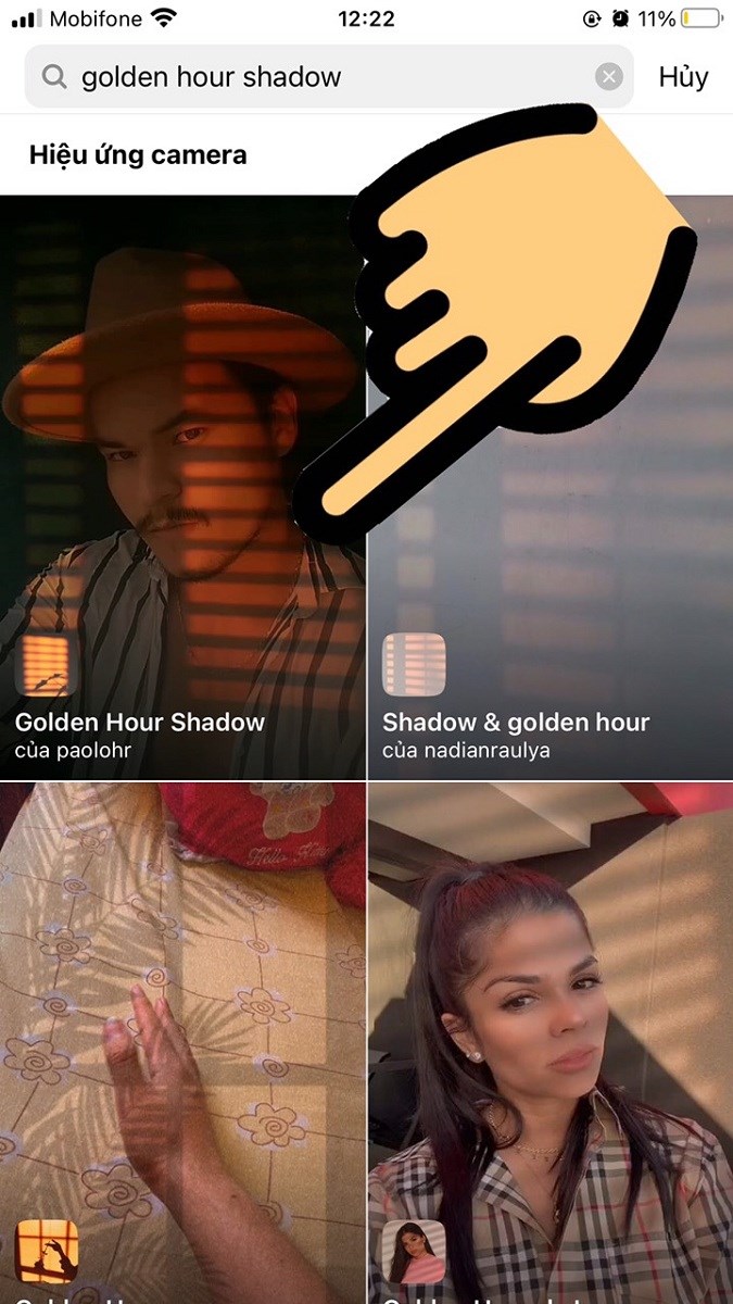 Nhập từ khóa golden hour shadow và chọn filter Golden Hour Shadow Nhập từ khóa golden hour shadow và chọn filter Golden Hour Shadow