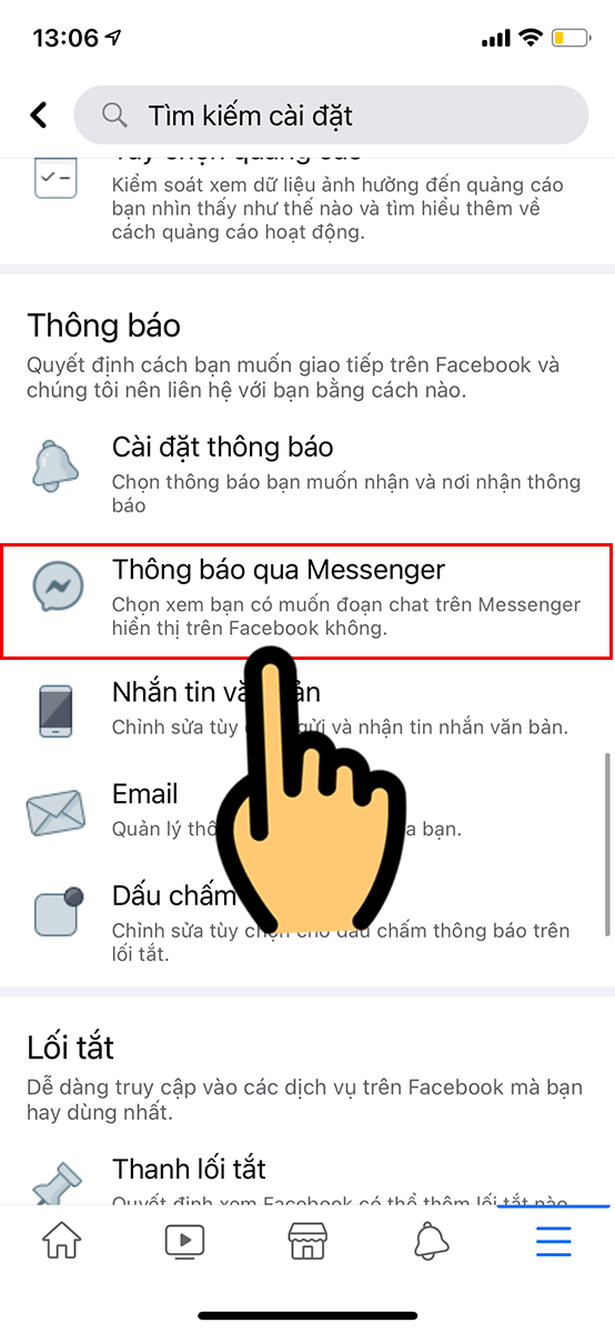 Chọn Thông báo qua Messenger Chọn Thông báo qua Messenger