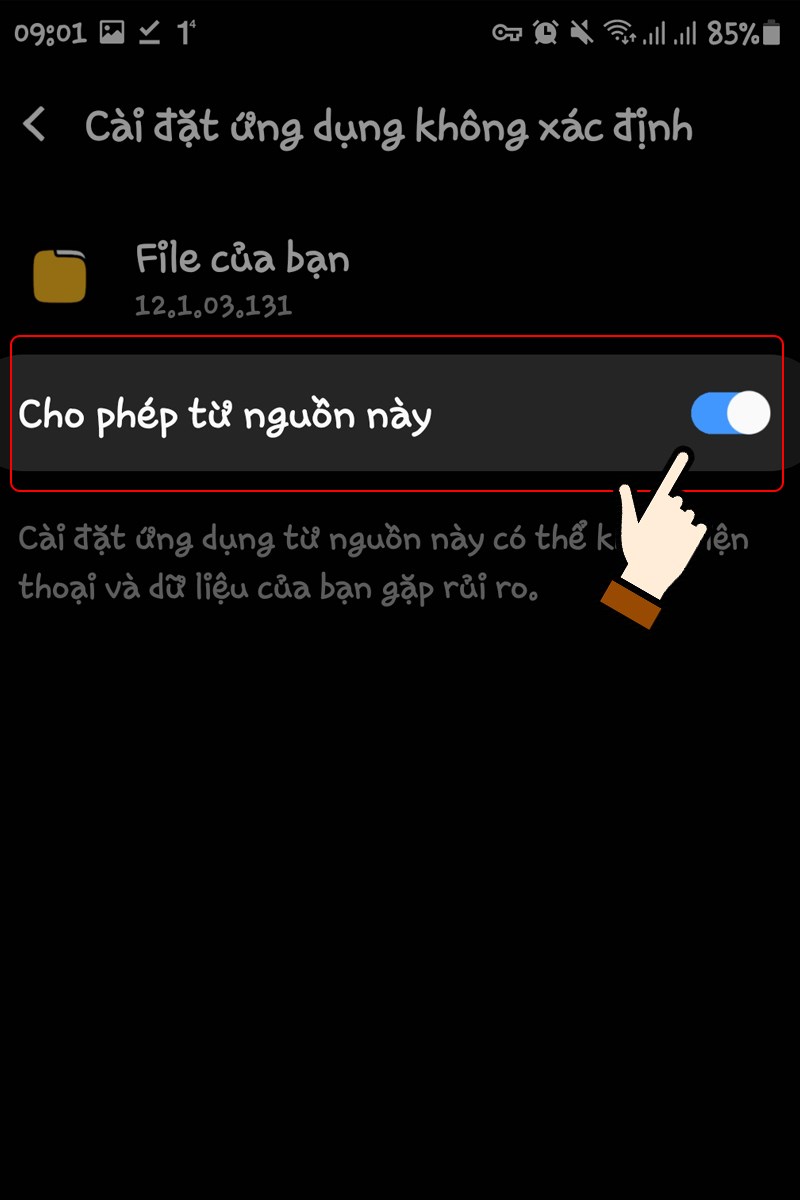 Tại mục Cho phép từ nguồn này, gạt thanh công tắc sang phải Tại mục Cho phép từ nguồn này, gạt thanh công tắc sang phải