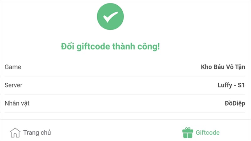 Thông báo bạn đã nhập code thành công Thông báo bạn đã nhập code thành công