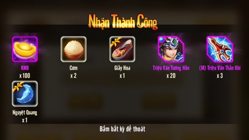 Quà tặng của game sau khi nhập code thành công Quà tặng của game sau khi nhập code thành công