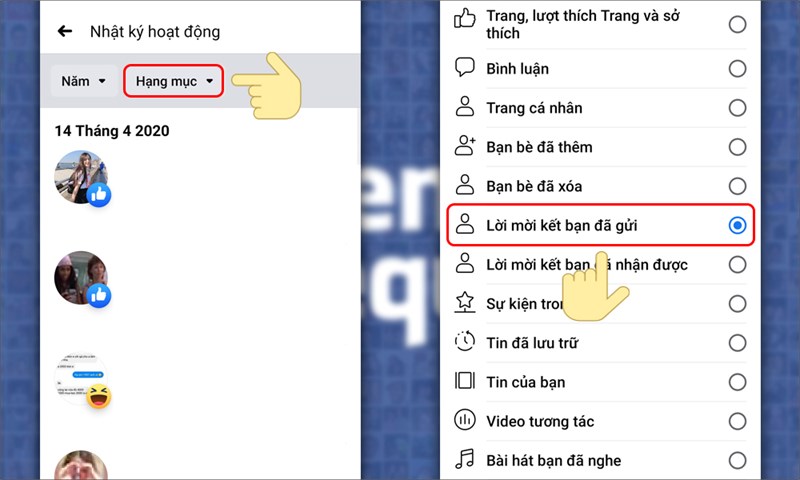 5-800x480-5 Bước 4: Đến phần Hạng mục và tích vào Lời mời kết bạn đã gửi.