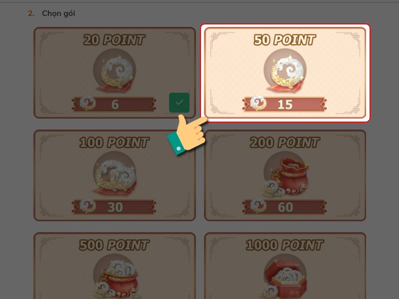 Chọn gói nạp Chọn gói nạp