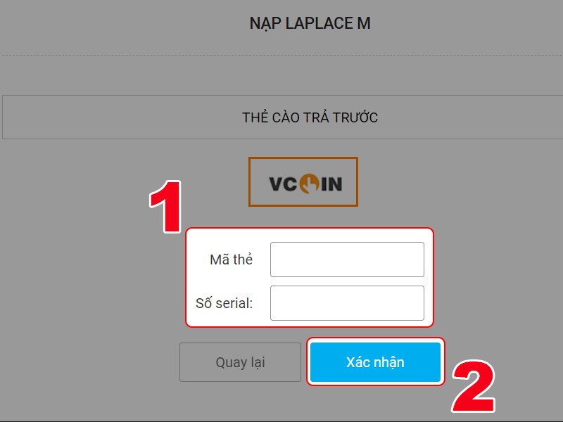 Điền mã thẻ nạp Điền mã thẻ nạp