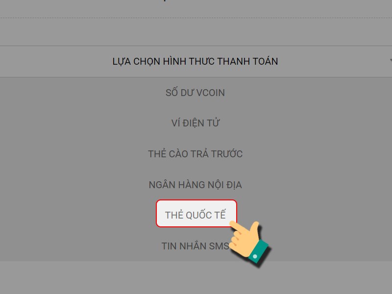 Chọn thẻ quốc tế Chọn thẻ quốc tế