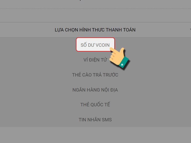 Chọn số dư Vcoin Chọn số dư Vcoin