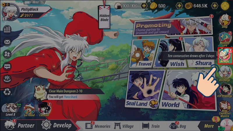 5-giftcode-inuyasha-awakening-cach-nhap-de-nhan-qua-mien-phi1-800x451-1 Tại giao diện chính màn hình trong game Inuyasha Awakening chọn Benefit.