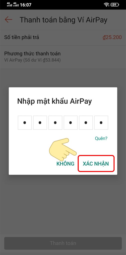 6-506x1020-1 Nhập mật khẩu AirPay để xác nhận thanh toán.