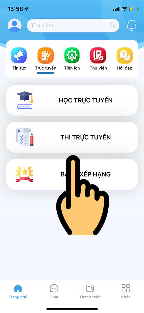 chọn menu Trực tuyến chọn menu Trực tuyến