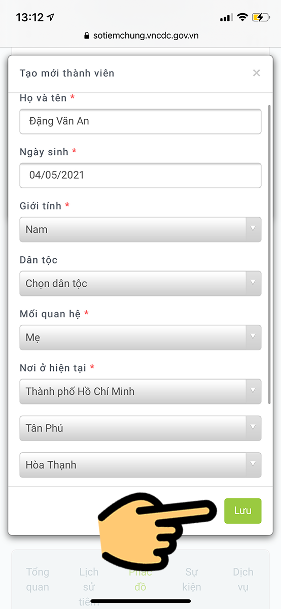 Nhập các thông tin cơ bản của trẻ Nhập các thông tin cơ bản của trẻ