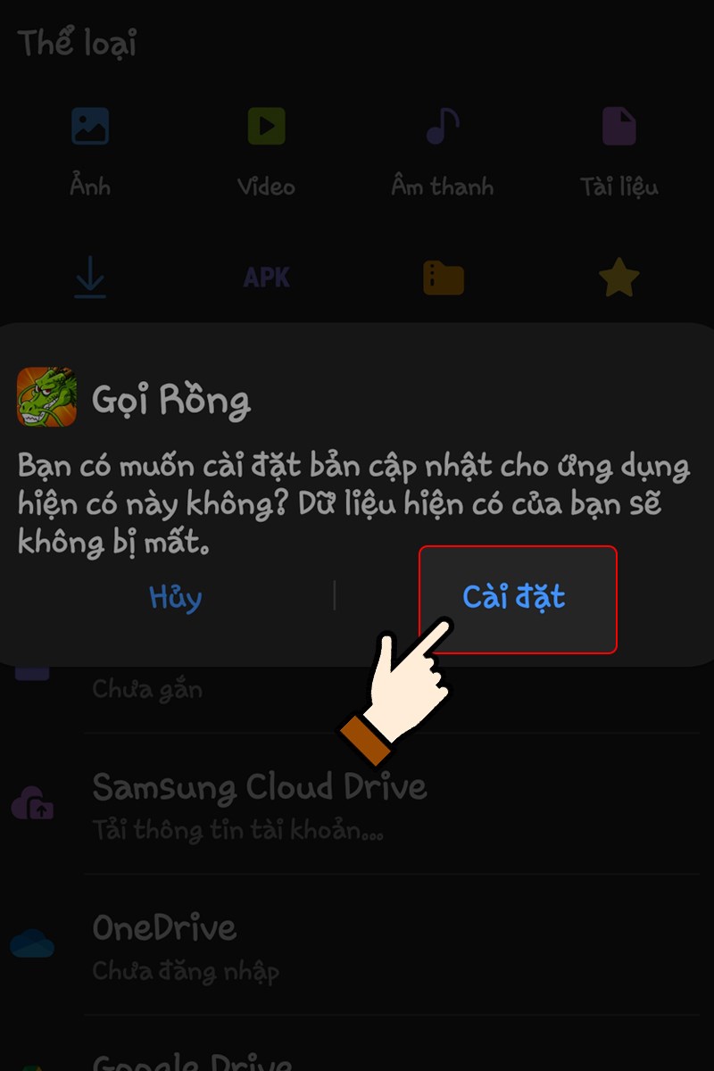 Nhấn chọn Cài đặt để cài game vào thiết bị Nhấn chọn Cài đặt để cài game vào thiết bị