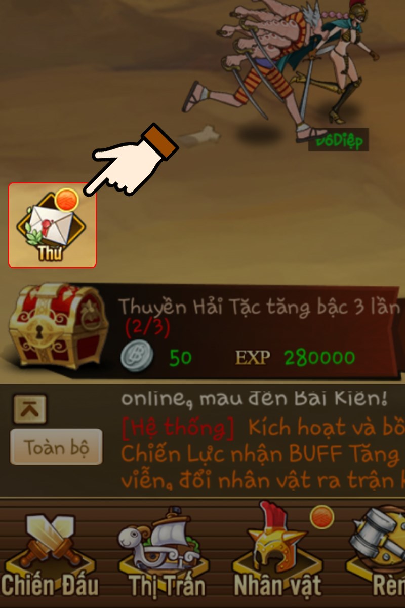 Vào lại game Kho Báu Vô Tận > Nhấn chọn Thư Vào lại game Kho Báu Vô Tận > Nhấn chọn Thư