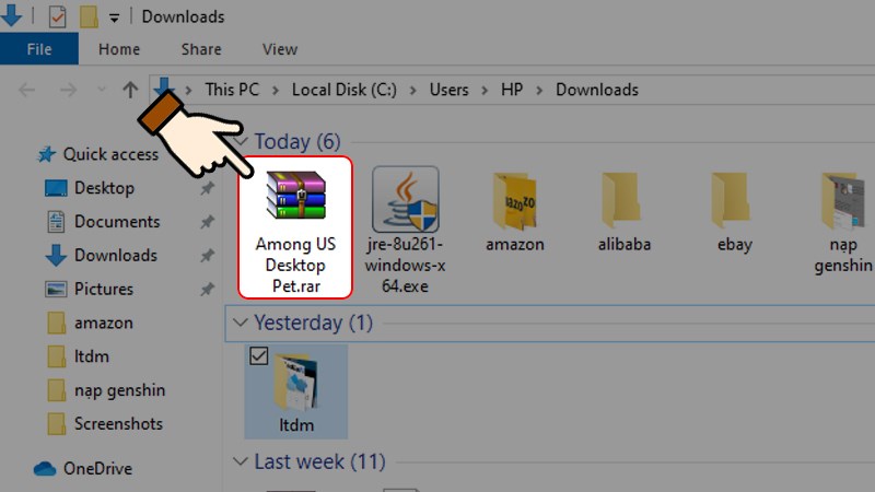 6 Nhấn chọn file có tên Among US Desktop Pet.rar