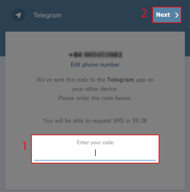 Nhập mã code sau đó ấn Next hoặc nhấn Enter. Nhập mã code sau đó ấn Next hoặc nhấn Enter.