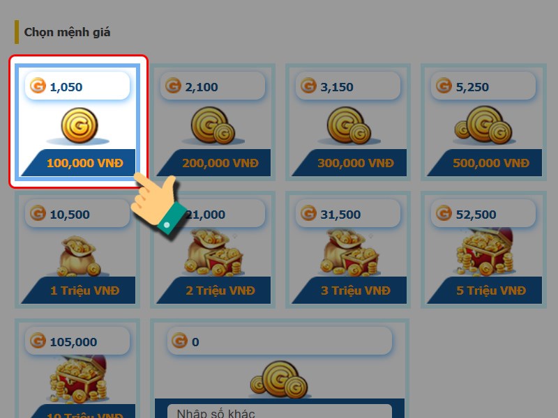 Chọn gói nạp Chọn gói nạp