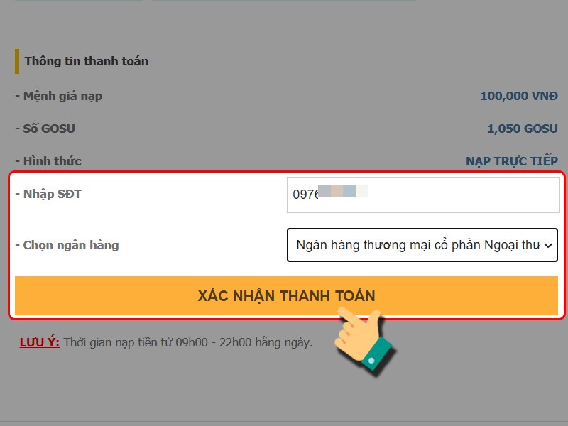 Nhập số điện thoại, chọn ngân hàng Nhập số điện thoại, chọn ngân hàng
