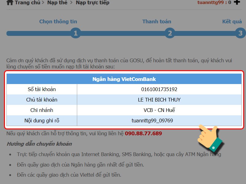 Chuyển khoản theo thông tin này Chuyển khoản theo thông tin này