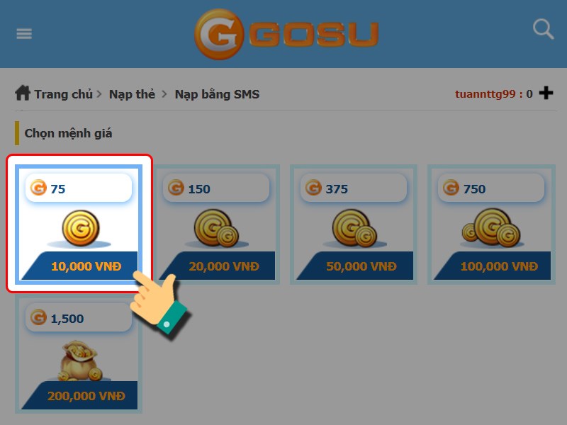 Chọn gói nạp Chọn gói nạp