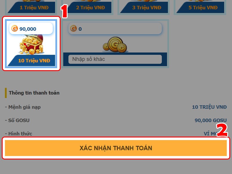 Chọn mệnh giá Chọn mệnh giá