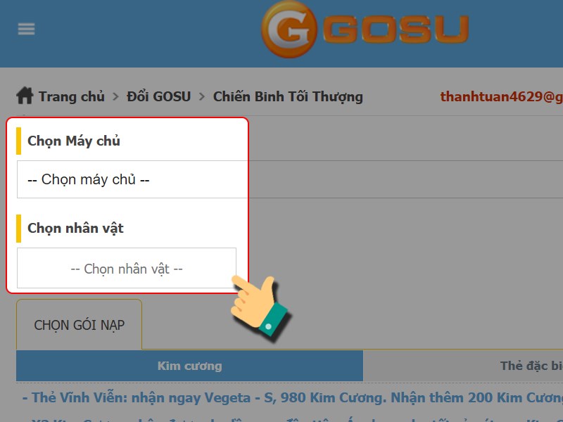 Chọn máy chủ, nhân vật Chọn máy chủ, nhân vật