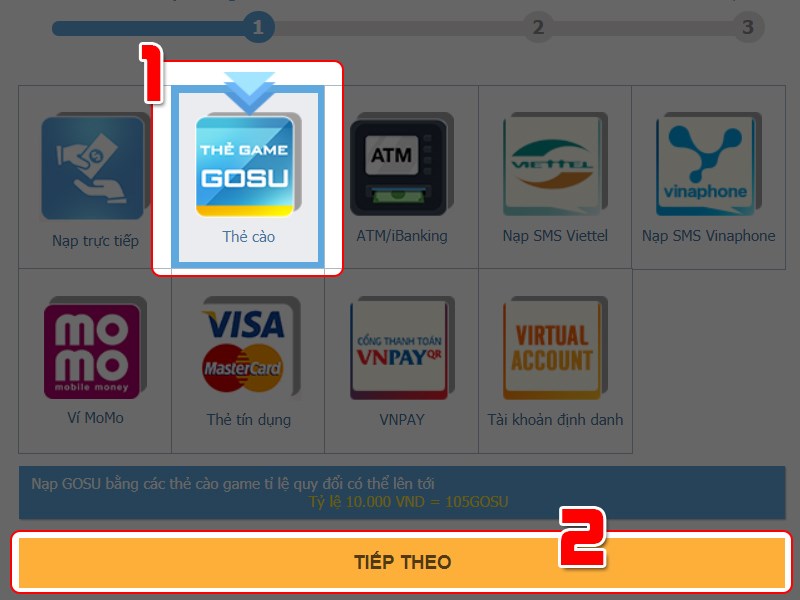 Chọn phương thức nạp thẻ cào Chọn phương thức nạp thẻ cào