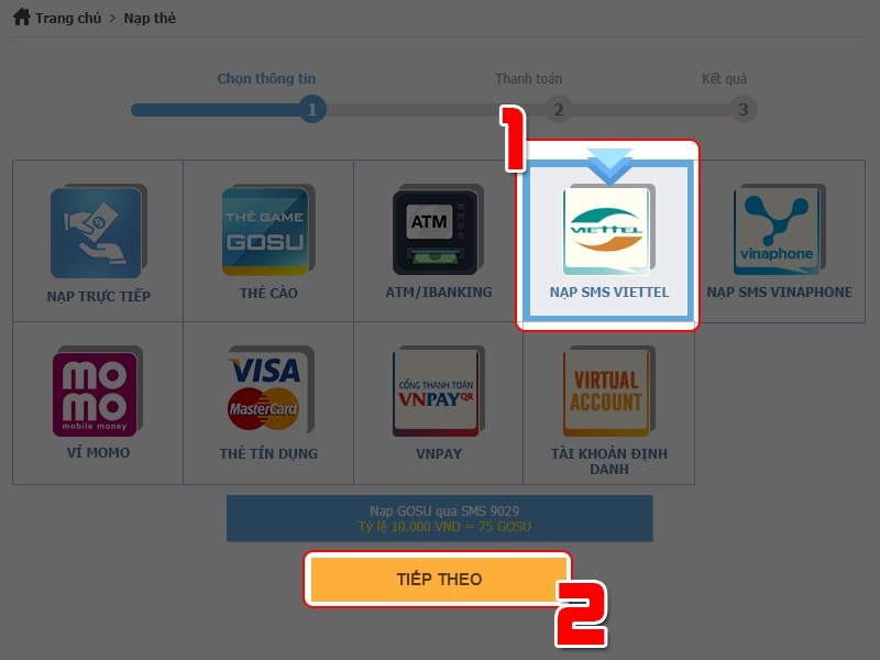 Nạp bằng SMS Nạp bằng SMS