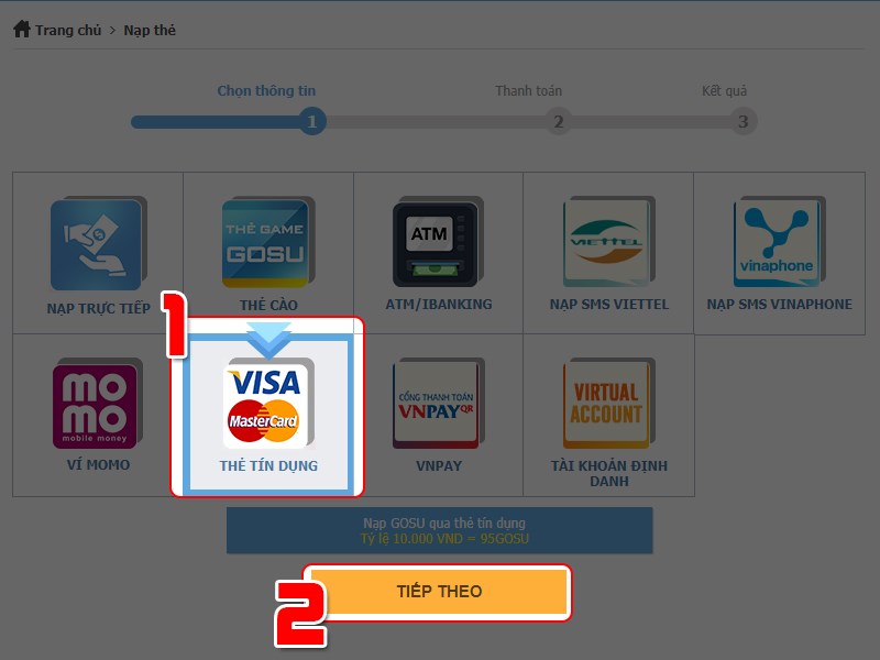 Nạp bằng thẻ Visa Nạp bằng thẻ Visa