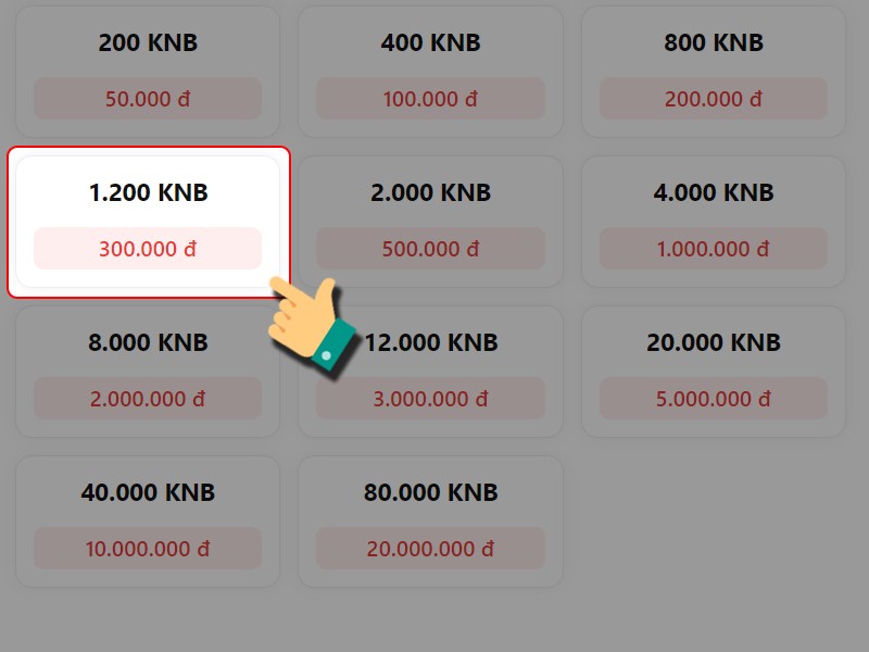 Chọn gói nạp Chọn gói nạp