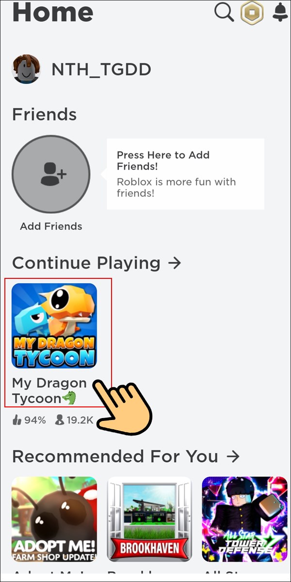Vào roblox tìm và chọn mode chơi My Dragon Tycoon Vào roblox tìm và chọn mode chơi My Dragon Tycoon