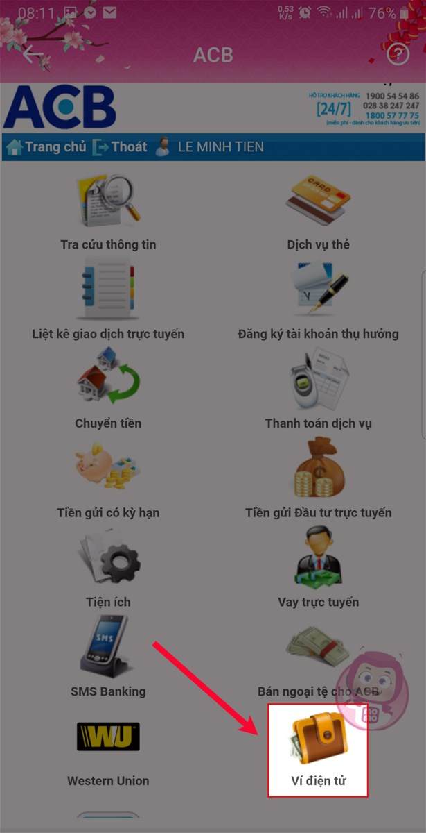 Chọn Ví điện tử. Chọn Ví điện tử.