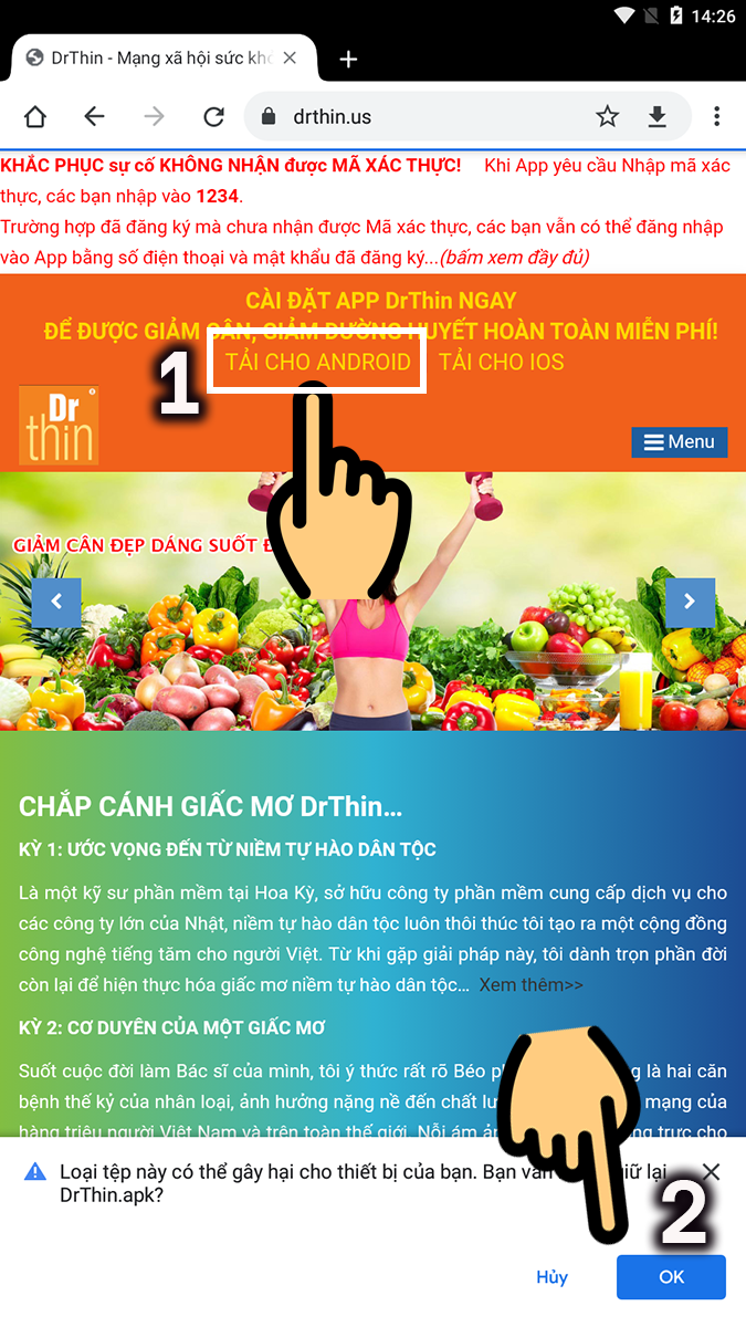 Bạn nhấn nút Tải cho Android Bạn nhấn nút Tải cho Android