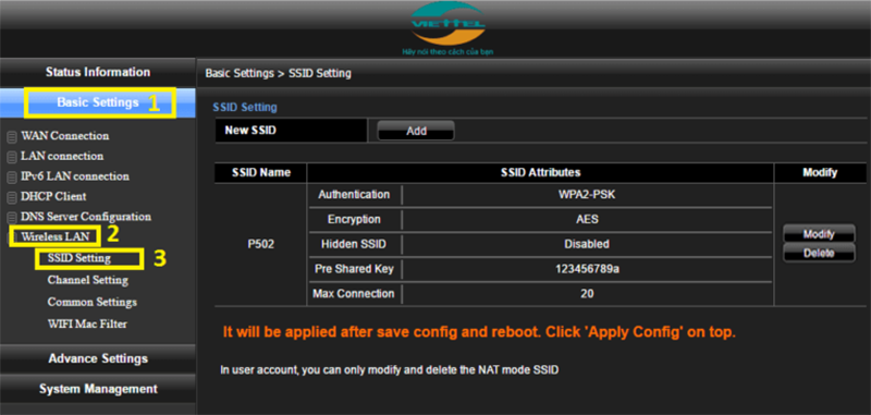 7-800x381-1 Chọn Basic Settings -> Wireless Lan – > SSID Setting