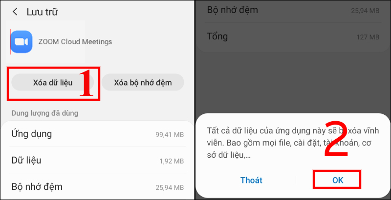 Nhấn Xóa dữ liệu Nhấn Xóa dữ liệu