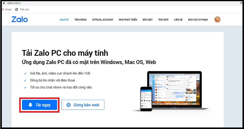 Truy cập trang tải phần mềm Zalo Truy cập trang tải phần mềm Zalo