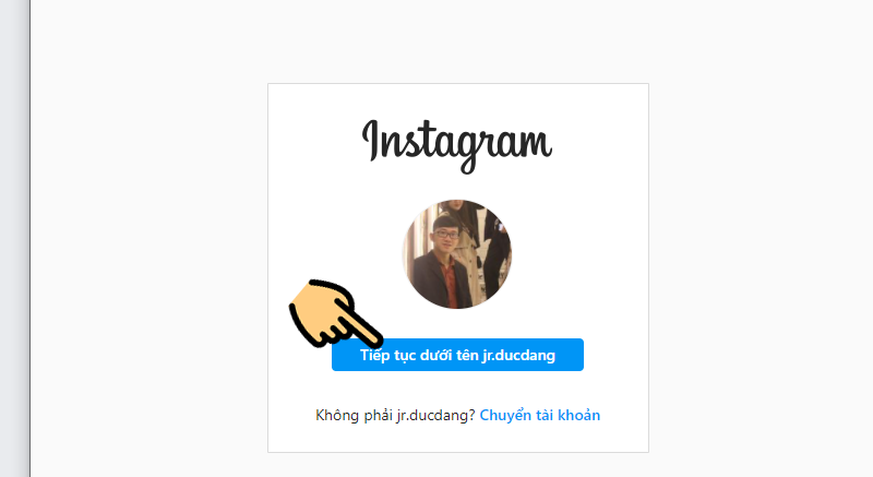 Chọn tiếp tục dưới tên tài khoản Fanpage Instagram Chọn tiếp tục dưới tên tài khoản Fanpage Instagram